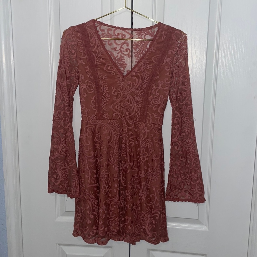 Pink long sleeve lace dress